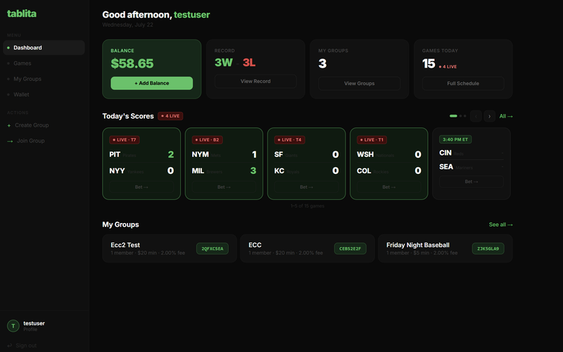 Tablita peer-to-peer betting app